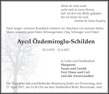 Anzeige von Aycil Özdemiroglu-Schilden von  Schlossbote/Werbekurier 