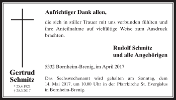 Anzeige von Gertrud Schmitz von  Schaufenster/Blickpunkt 
