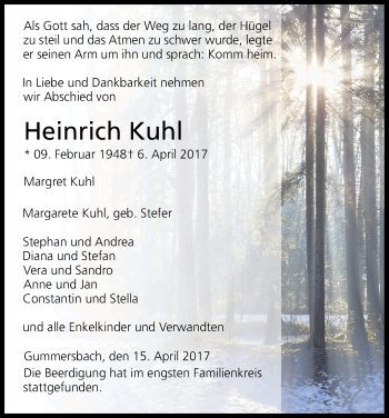 Anzeige von Heinrich Kuhl von Kölner Stadt-Anzeiger / Kölnische Rundschau / Express