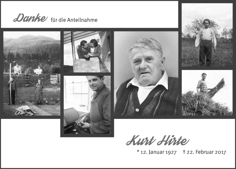  Traueranzeige für Kurt Hirte vom 26.04.2017 aus  Anzeigen Echo 