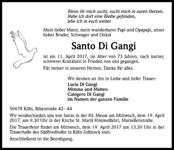 Anzeige von Santo Di Gangi von Kölner Stadt-Anzeiger / Kölnische Rundschau / Express