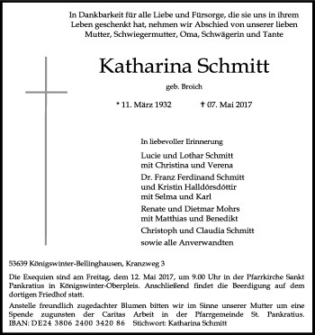 Anzeige von Katharina Schmitt von Kölner Stadt-Anzeiger / Kölnische Rundschau / Express