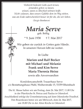 Anzeige von Maria Serve von  Schaufenster/Blickpunkt 