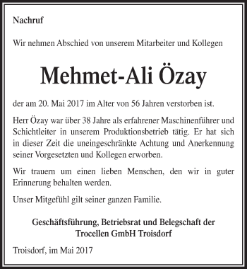 Anzeige von Mehmet-Ali Özay von  Extra Blatt 