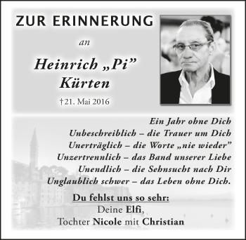 Anzeige von Heinrich Kürten von  Bergisches Sonntagsblatt 