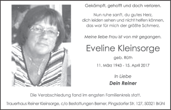 Anzeige von Eveline Kleinsorge von  Schlossbote/Werbekurier 