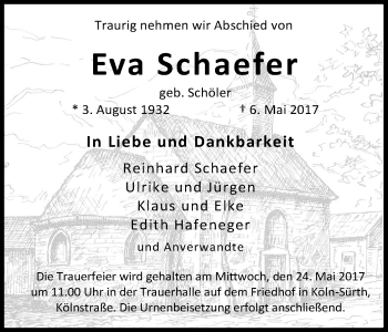 Anzeige von Eva Schaefer von Kölner Stadt-Anzeiger / Kölnische Rundschau / Express