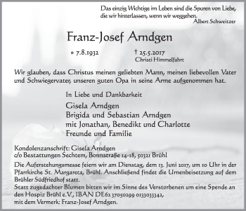 Anzeige von Franz-Josef Arndgen von  Schlossbote/Werbekurier 