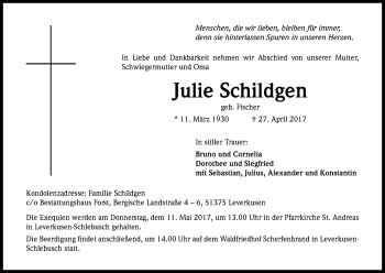 Anzeige von Julie Schildgen von Kölner Stadt-Anzeiger / Kölnische Rundschau / Express