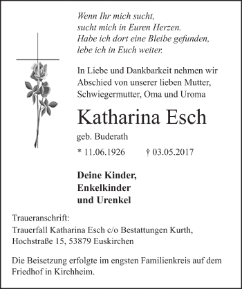 Anzeige von Katharina Esch von  Blickpunkt Euskirchen 
