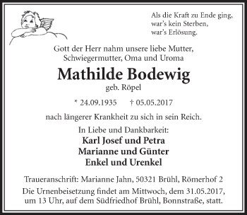 Anzeige von Mathilde Bodewig von  Schlossbote/Werbekurier 