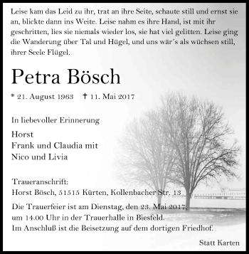 Anzeige von Petra Bösch von Kölner Stadt-Anzeiger / Kölnische Rundschau / Express