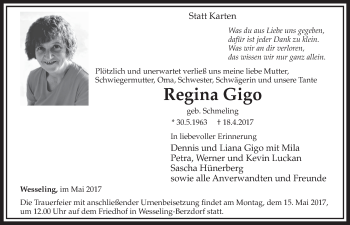 Anzeige von Regina Gigo von  Schlossbote/Werbekurier 