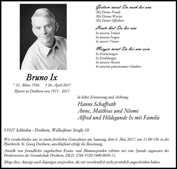 Anzeige von Bruno Ix von Kölner Stadt-Anzeiger / Kölnische Rundschau / Express