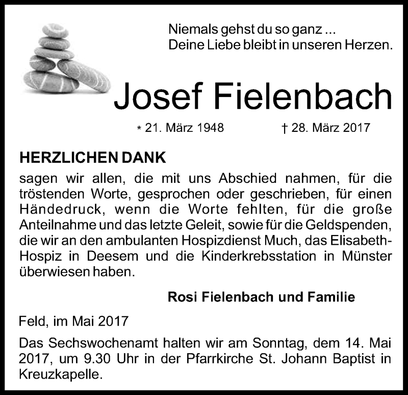  Traueranzeige für Josef Fielenbach vom 06.05.2017 aus Kölner Stadt-Anzeiger / Kölnische Rundschau / Express