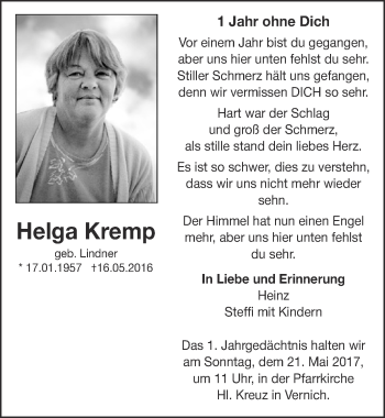 Anzeige von Helga Kremp von  Blickpunkt Euskirchen 
