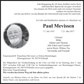 Anzeige von Paul Mevissen von  Werbepost 