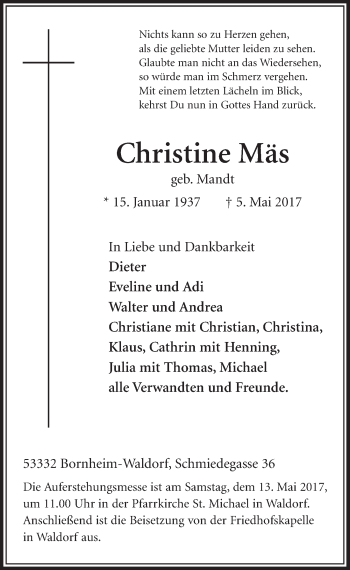 Anzeige von Christine Mäs von  Schaufenster/Blickpunkt  Schlossbote/Werbekurier 