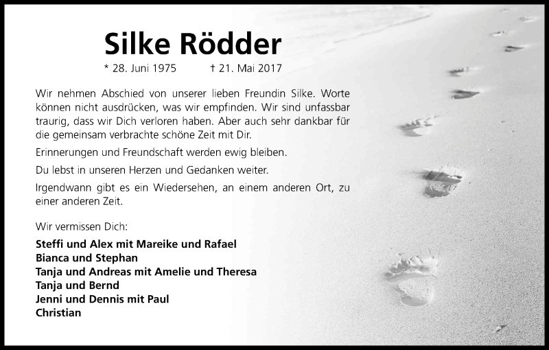  Traueranzeige für Silke Rödder vom 24.05.2017 aus Kölner Stadt-Anzeiger / Kölnische Rundschau / Express