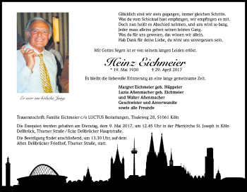 Anzeige von Heinz Eichmeier von Kölner Stadt-Anzeiger / Kölnische Rundschau / Express