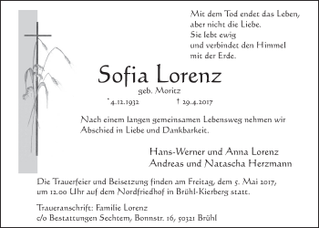 Anzeige von Sofia Lorenz von  Schlossbote/Werbekurier 