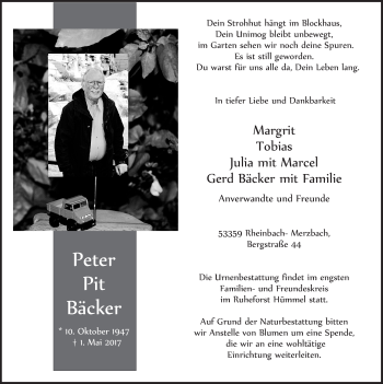 Anzeige von Peter Pit Bäcker von  Schaufenster/Blickpunkt 