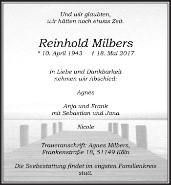 Anzeige von Reinhold Milbers von  Kölner Wochenspiegel 