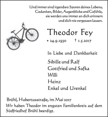 Anzeige von Theodor Fey von  Schlossbote/Werbekurier 