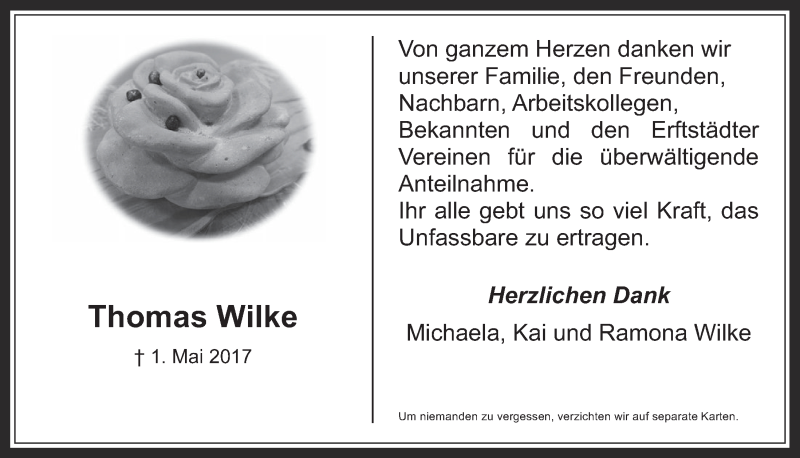  Traueranzeige für Thomas Wilke vom 27.05.2017 aus  Sonntags-Post 