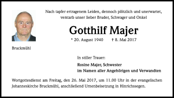 Anzeige von Gotthilf Majer von Kölner Stadt-Anzeiger / Kölnische Rundschau / Express