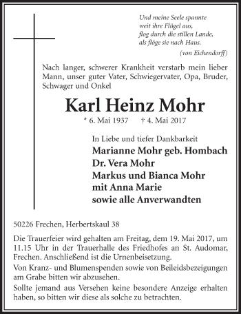 Anzeige von Karl Heinz Mohr von  Sonntags-Post 