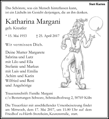 Anzeige von Katharina Margani von  Wochenende 