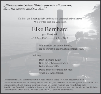 Anzeige von Elke Bernhard von  Kölner Wochenspiegel 