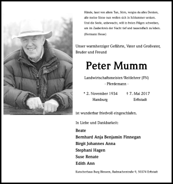 Anzeige von Peter Mumm von Kölner Stadt-Anzeiger / Kölnische Rundschau / Express