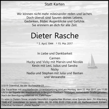 Anzeige von Dieter Rasche von Kölner Stadt-Anzeiger / Kölnische Rundschau / Express