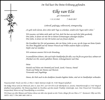 Anzeige von Elke van Elst von Kölner Stadt-Anzeiger / Kölnische Rundschau / Express