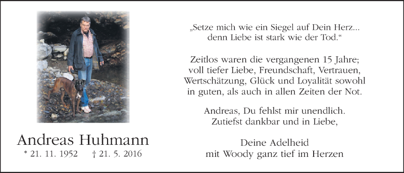 Traueranzeige für Andreas Huhmann vom 20.05.2017 aus 