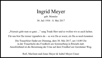 Anzeige von Ingrid Meyer von Kölner Stadt-Anzeiger / Kölnische Rundschau / Express