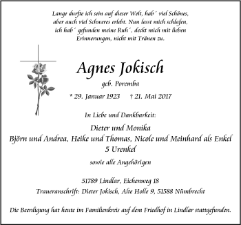 Anzeige von Agnes Jokisch von  Anzeigen Echo 