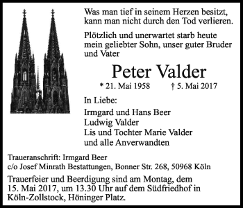 Anzeige von Peter Valder von Kölner Stadt-Anzeiger / Kölnische Rundschau / Express