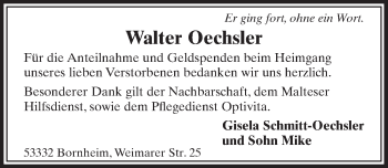 Anzeige von Walter Oechsler von  Schlossbote/Werbekurier 