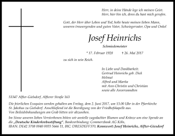 Anzeige von Josef Heinrichs von Kölner Stadt-Anzeiger / Kölnische Rundschau / Express