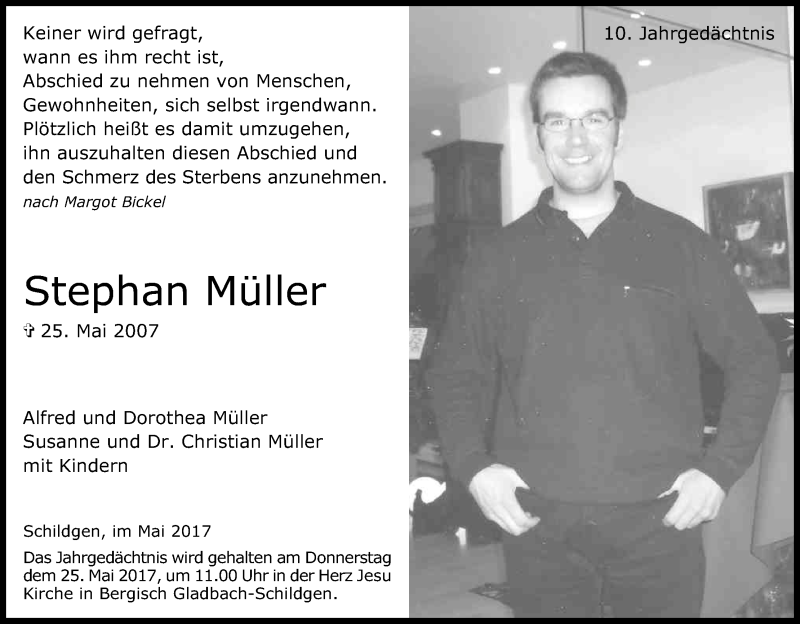  Traueranzeige für Stephan Müller vom 20.05.2017 aus Kölner Stadt-Anzeiger / Kölnische Rundschau / Express