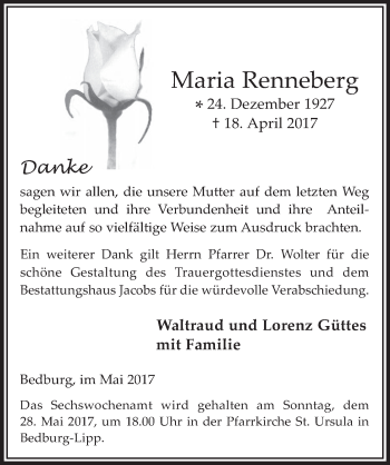 Anzeige von Maria Renneberg von  Werbepost 