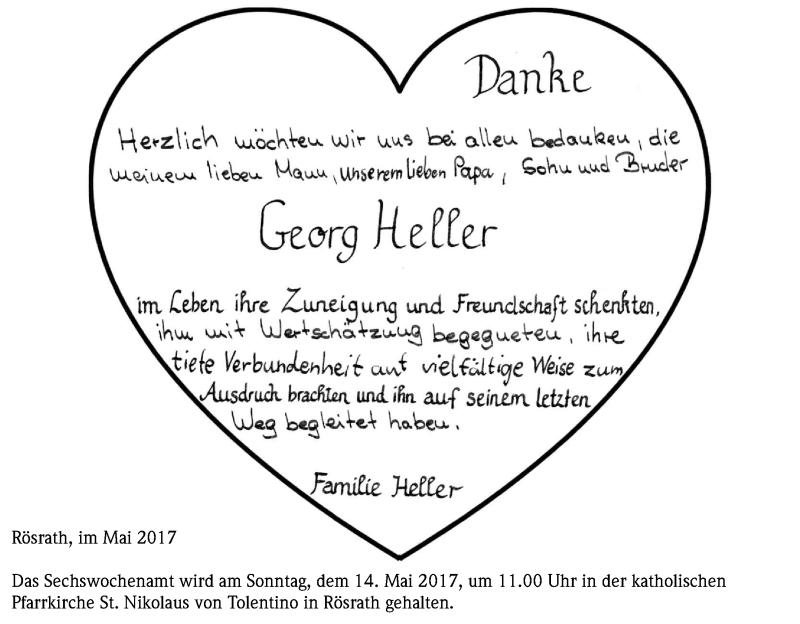  Traueranzeige für Georg Heller vom 06.05.2017 aus Kölner Stadt-Anzeiger / Kölnische Rundschau / Express