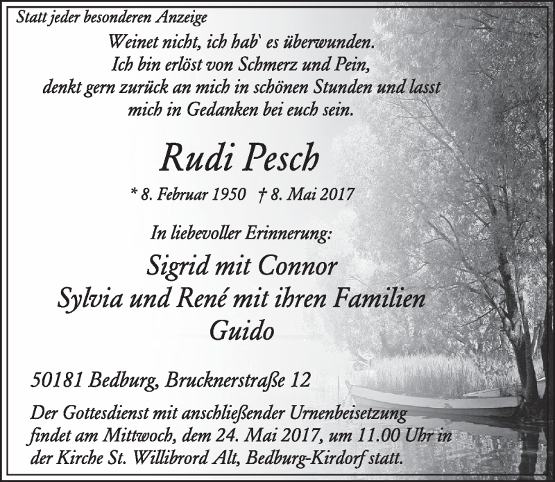  Traueranzeige für Rudi Pesch vom 20.05.2017 aus  Sonntags-Post 