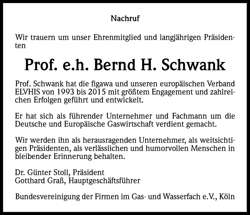  Traueranzeige für Bernd H. Schwank vom 13.05.2017 aus Kölner Stadt-Anzeiger / Kölnische Rundschau / Express