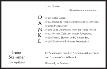 Anzeige von Irene Stemmer von  Schaufenster/Blickpunkt 