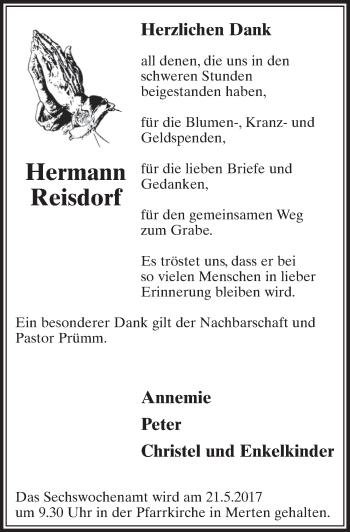 Anzeige von Hermann Reisdorf von  Schlossbote/Werbekurier 