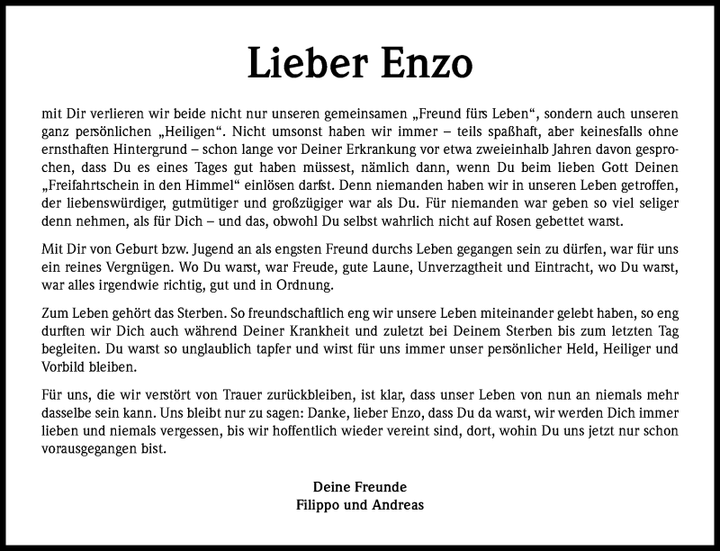  Traueranzeige für Enzo Arnone vom 15.05.2017 aus Kölner Stadt-Anzeiger / Kölnische Rundschau / Express